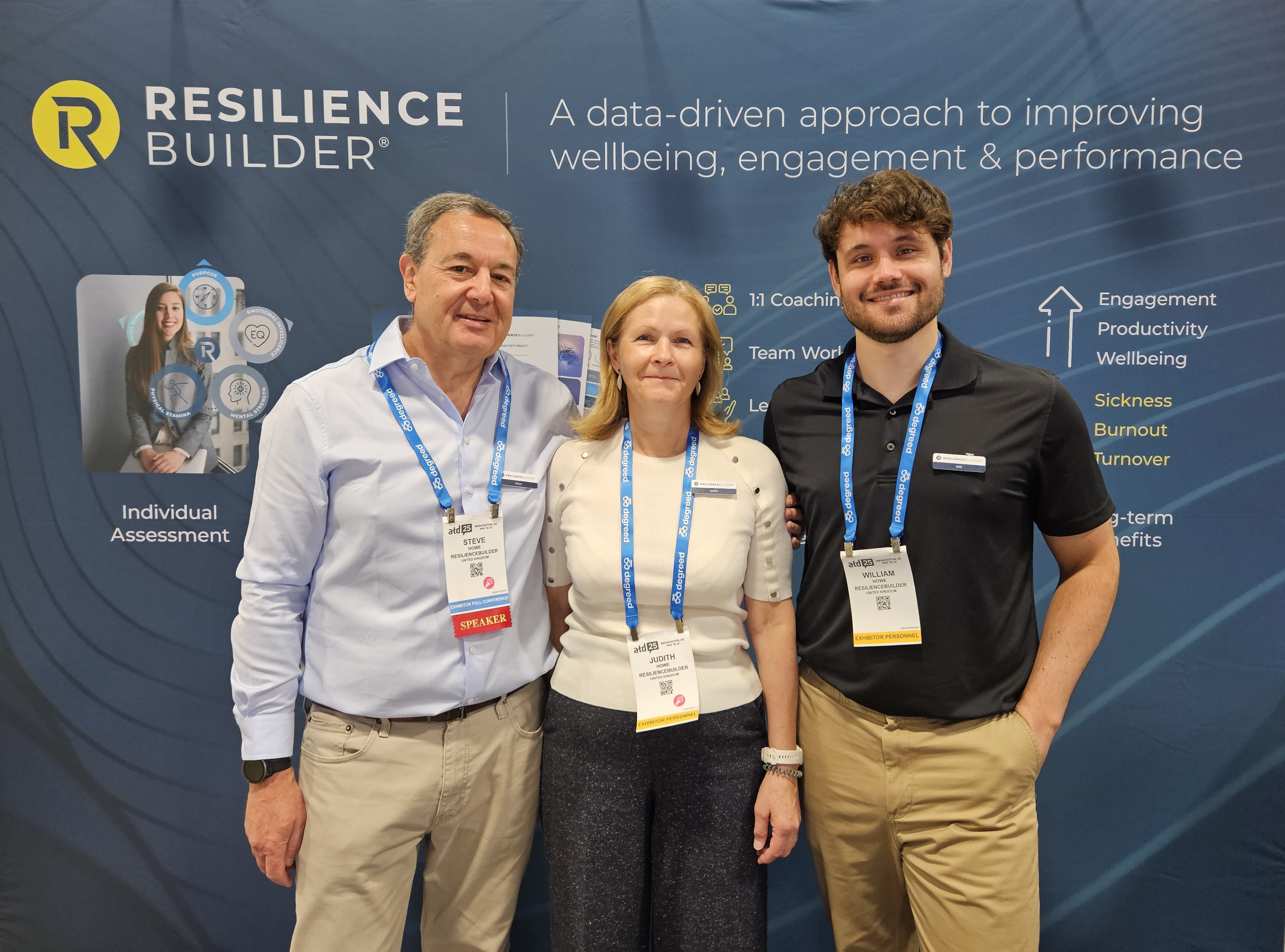 ResilienceBuilder co-founders Steve Howe, Judith Howe and Will Howe at the ATD conference 2025